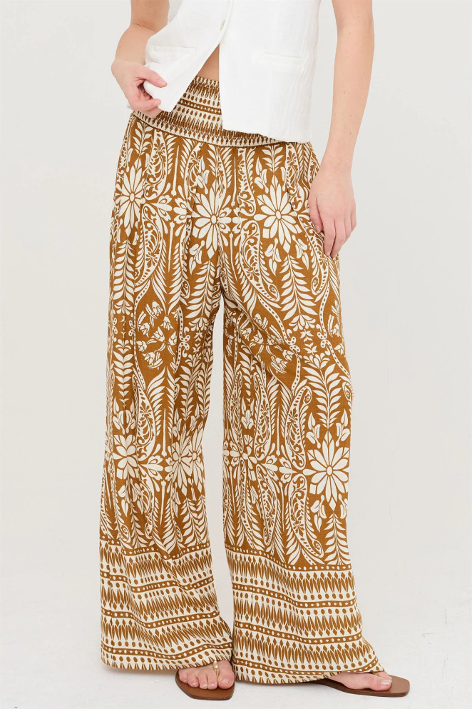 SMOCKED WAIST FLORAL PANTS