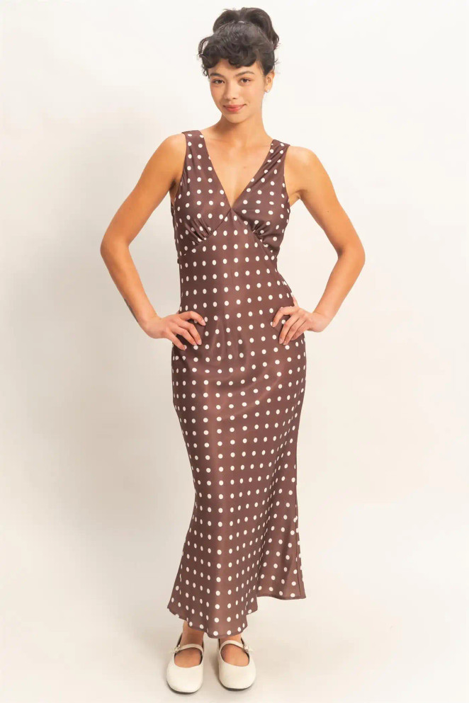 POLKA DOT SLEEVELESS MAXI DRESS