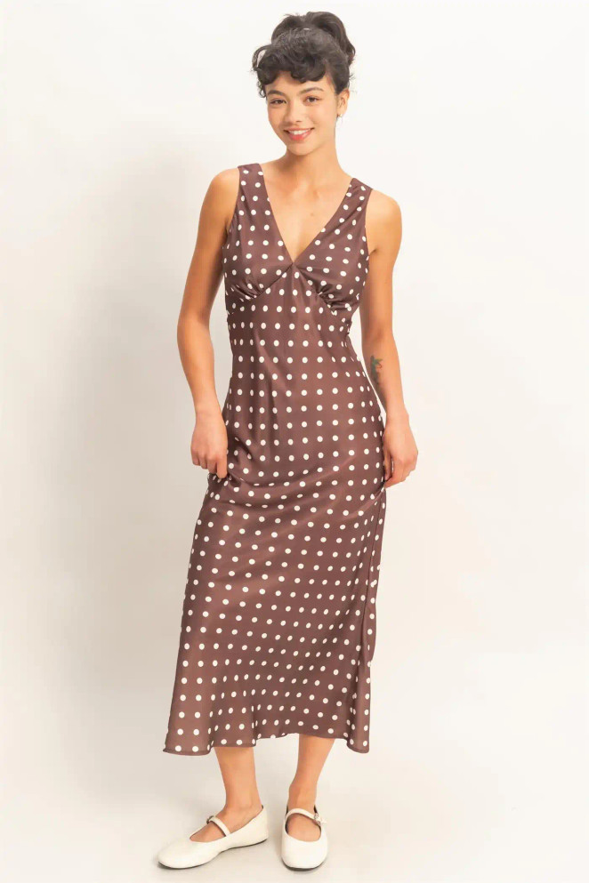 POLKA DOT SLEEVELESS MAXI DRESS