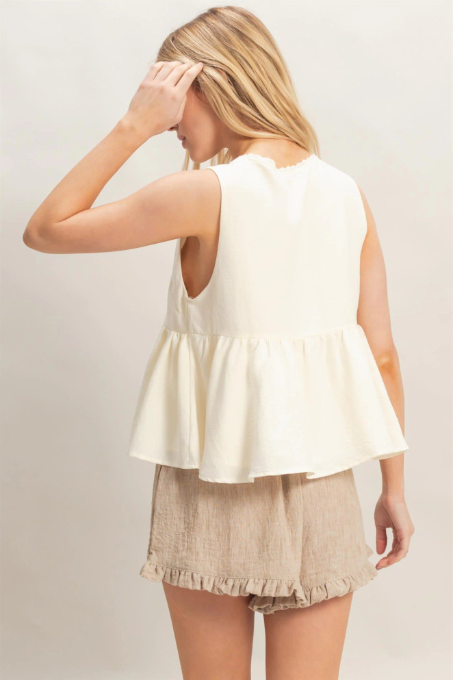 LACE TRIM TIE FRONT BLOUSE