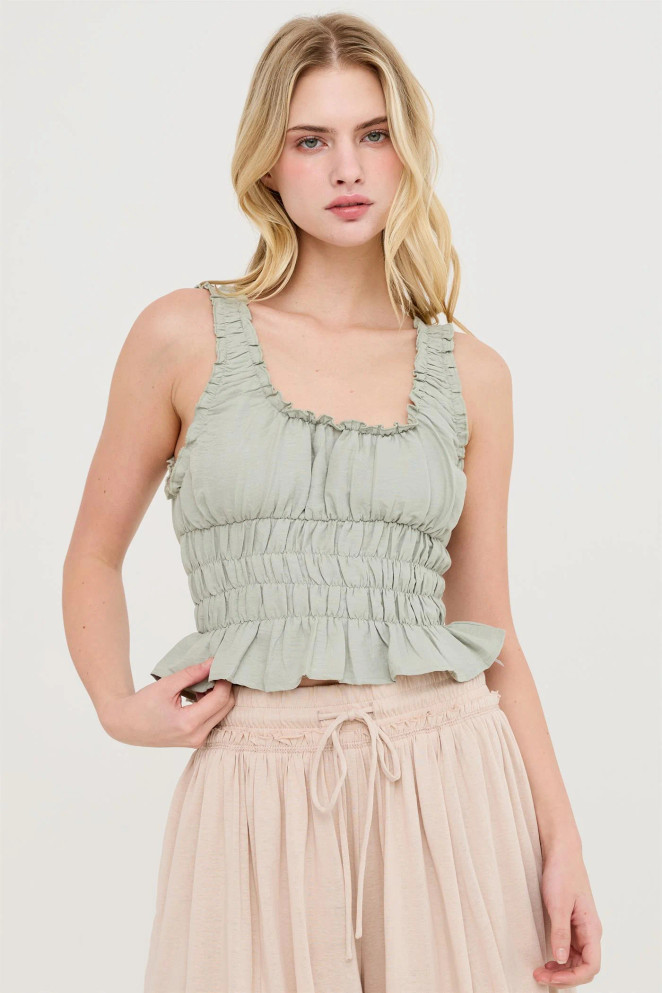 RUCHED SQUARE NECK SMOCKED TOP