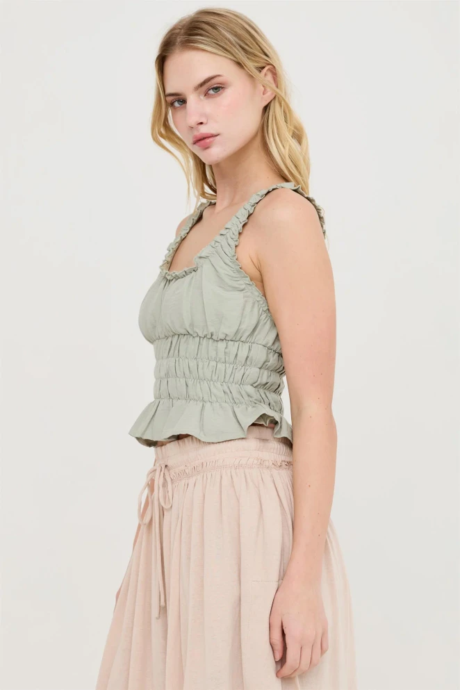 RUCHED SQUARE NECK SMOCKED TOP