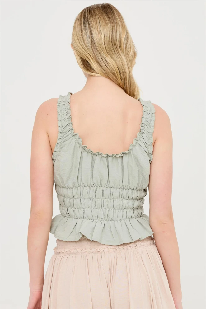 RUCHED SQUARE NECK SMOCKED TOP