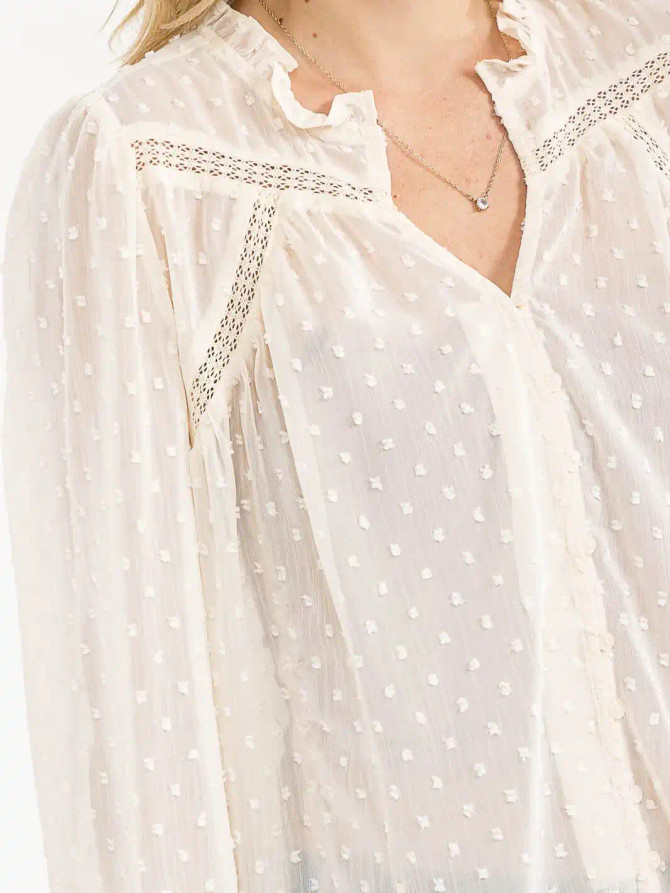 V-NECK BUTTON UP SWISS DETAILED BLOUSE