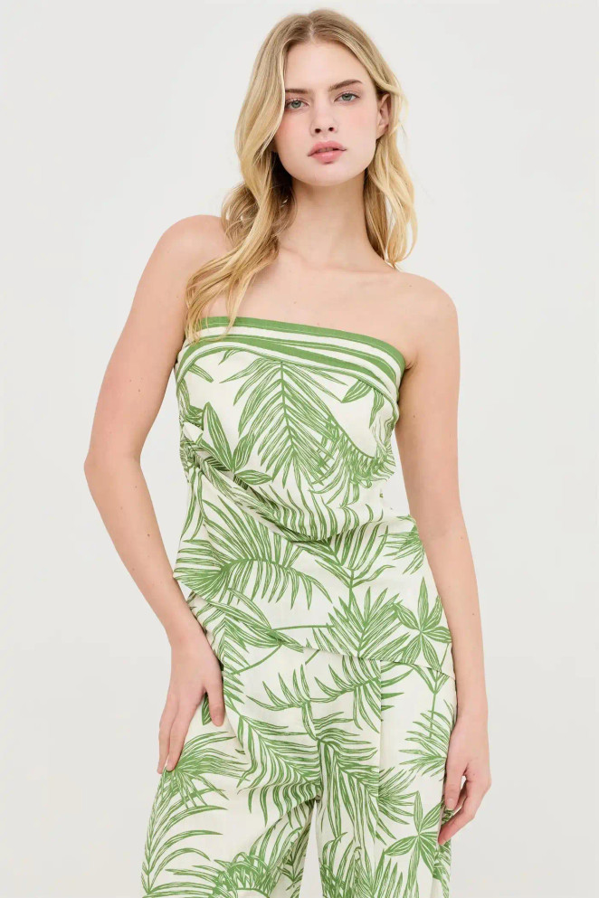 LEAF PRINT STRAPLESS TOP