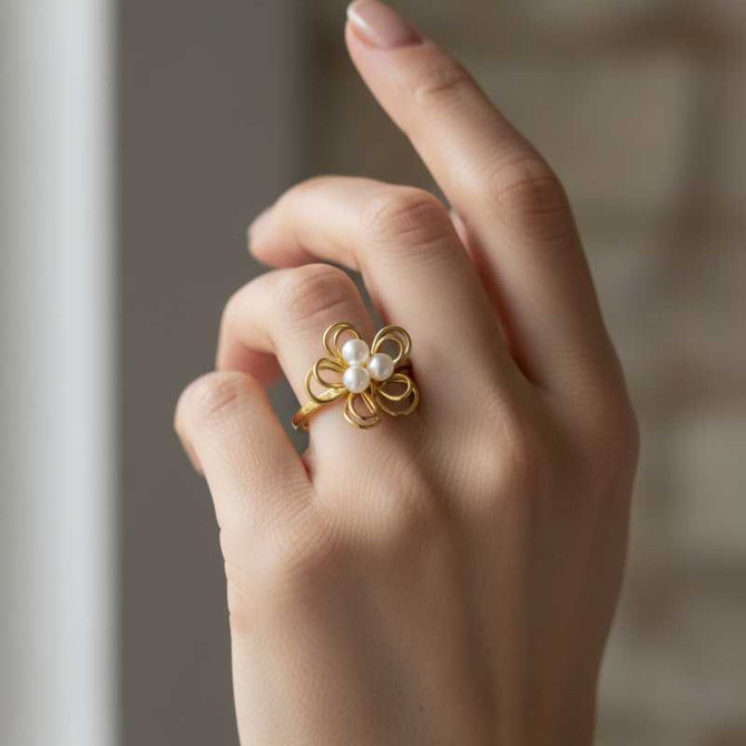 PEARL BLOSSOM WIRE RING