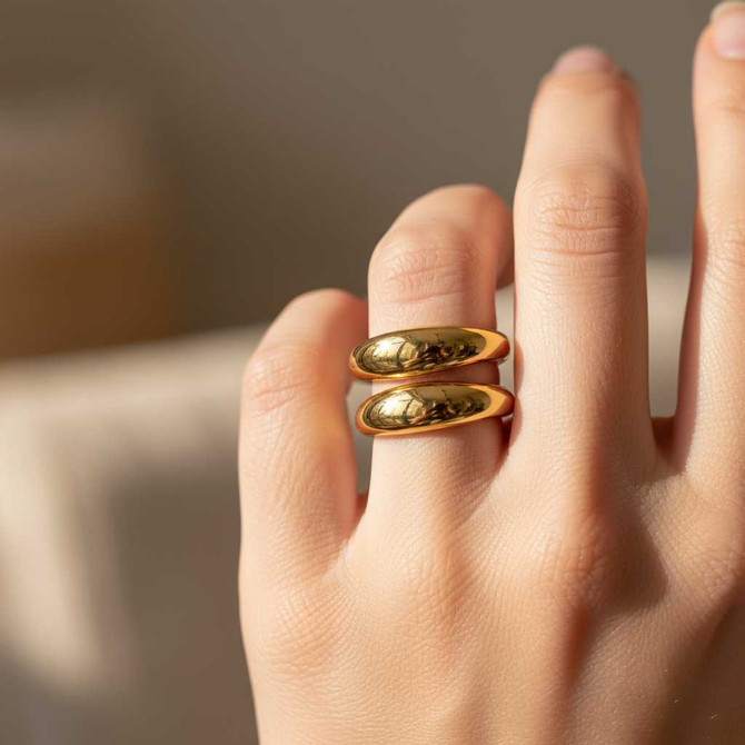 DOUBLE BAND WATER RESISTANT ADJUSTABLE RING