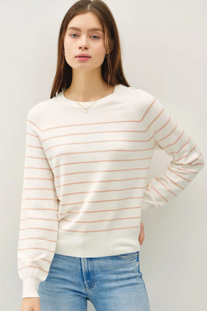 LIGHTWEIGHT STRIPED LONG SLEEVE SWEATER