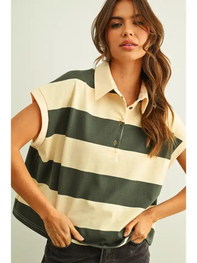 WIDE STRIPED SHORT SLEEVE POLO SHIRT (Updating)