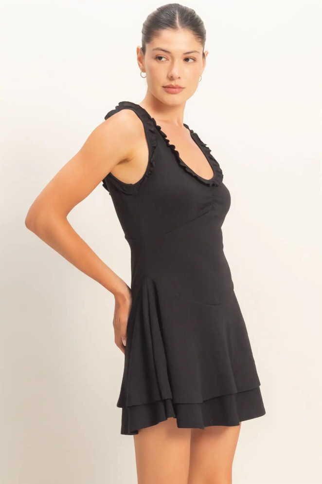 RUFFLED SCOOP NECK MINI DRESS