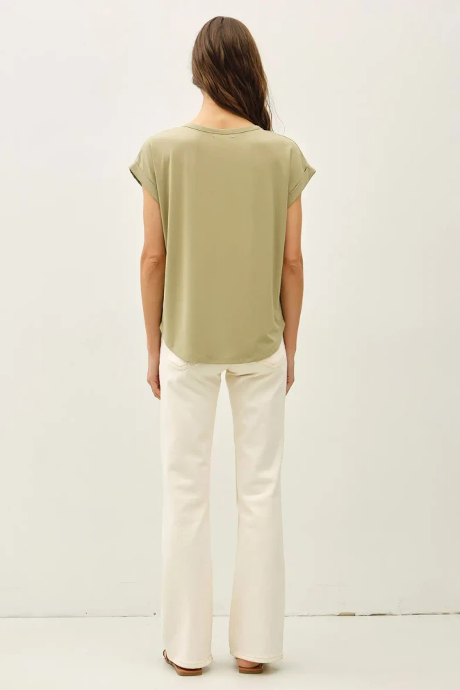 BAMBOO ROUND NECK CAP SLEEVE BASIC TOP