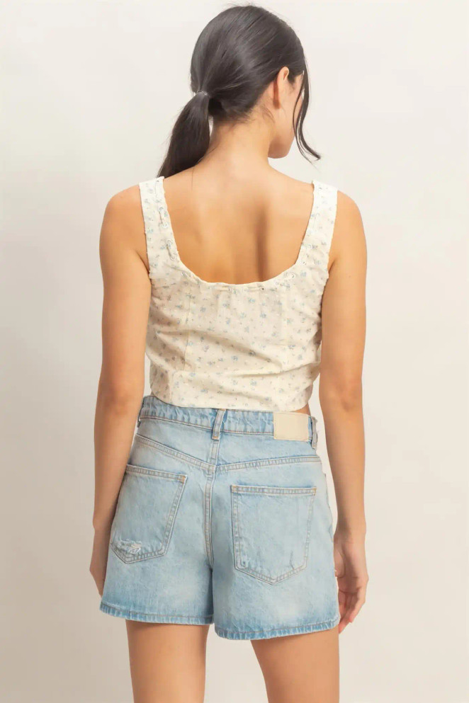 FLORAL TIE FRONT CORSET TOP