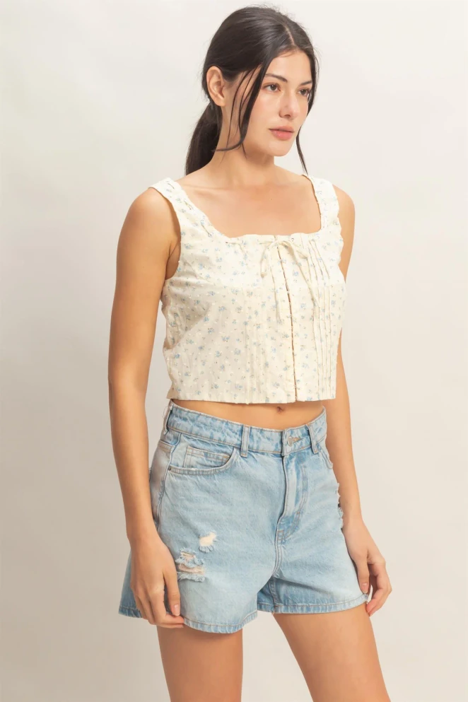 FLORAL TIE FRONT CORSET TOP