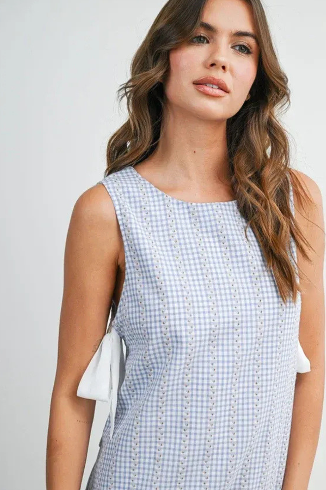 SIDE TIE GINGHAM FLOUNCE MINI DRESS