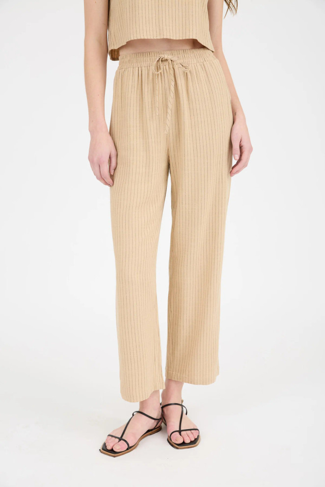 PINSTRIPE STRAIGHT LEG LINEN PANTS