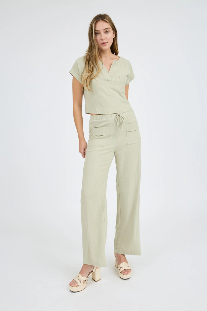 FRONT POCKET DETAIL LINEN PANTS