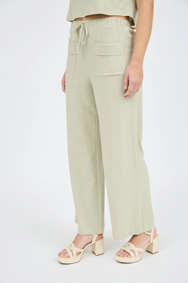 FRONT POCKET DETAIL LINEN PANTS