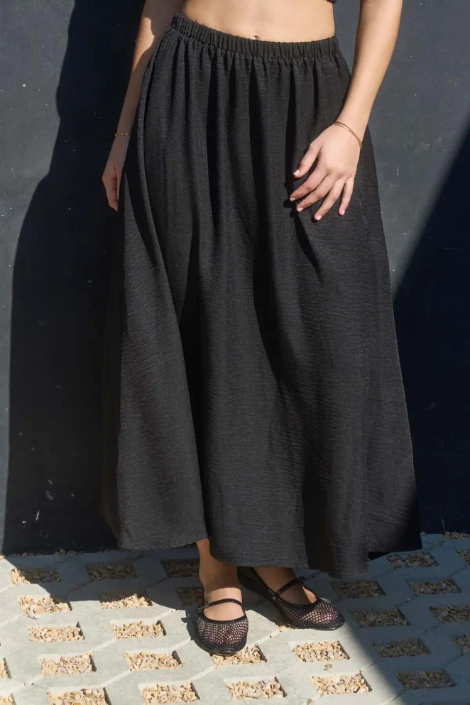 HIGH ELASTIC WAIST POCKETS MIDI SKIRT