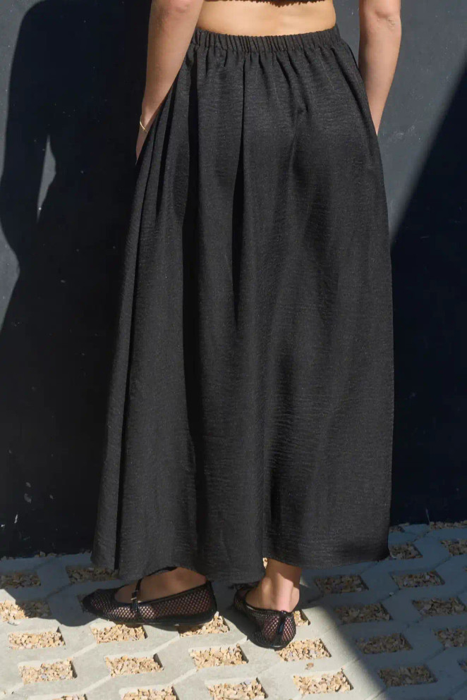 HIGH ELASTIC WAIST POCKETS MIDI SKIRT