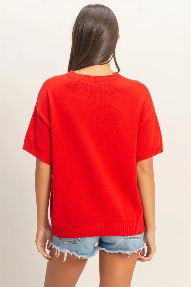 AMERICAN FLAG SHORT SLEEVE KNIT TOP