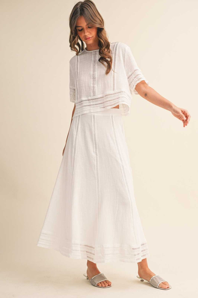 LACE TRIM COTTON MAXI SKIRT