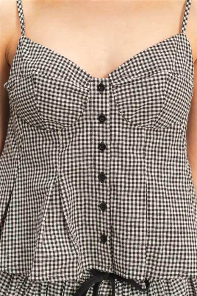 GINGHAM BUTTON FRONT CAMISOLE