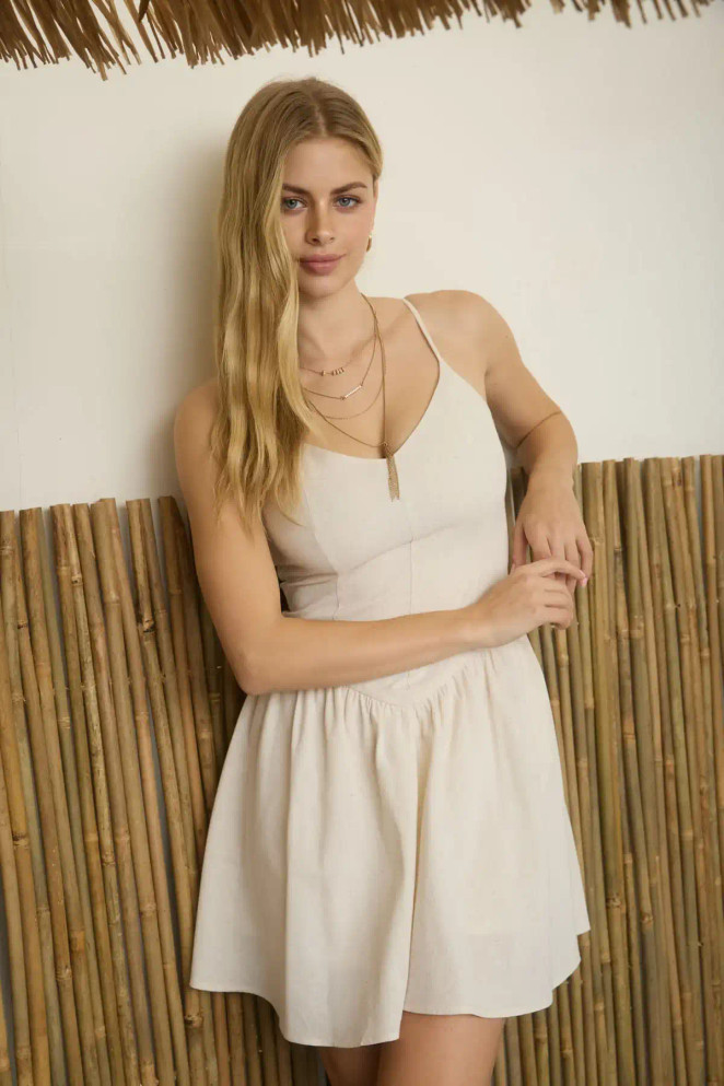 BASQUE WAIST SPAGHETTI STRAP MINI DRESS