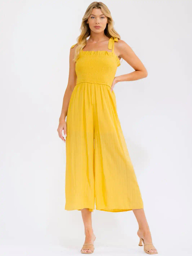 SLEEVELESS SMOCK WIDE LEG CROP JUMPSUIT