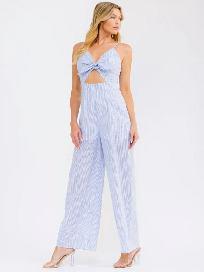 FRONT CUT OUT STRIPES WIDE LEG JUMPSUIT