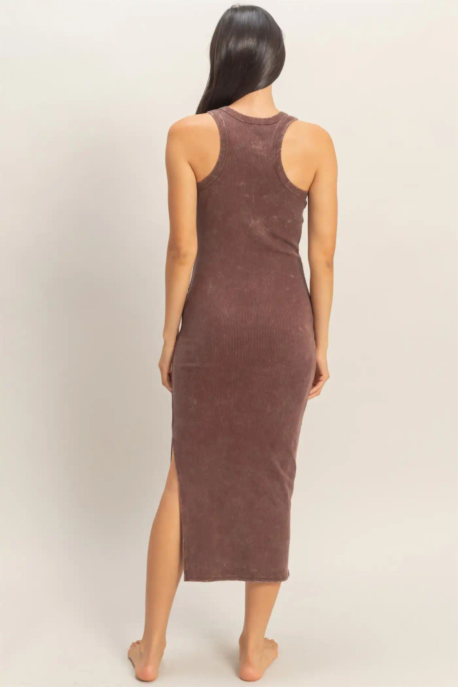 ACID WASHED RIBBED TANK MIDI DRESS