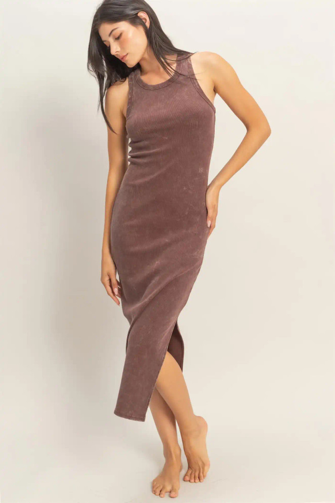 ACID WASHED RIBBED TANK MIDI DRESS