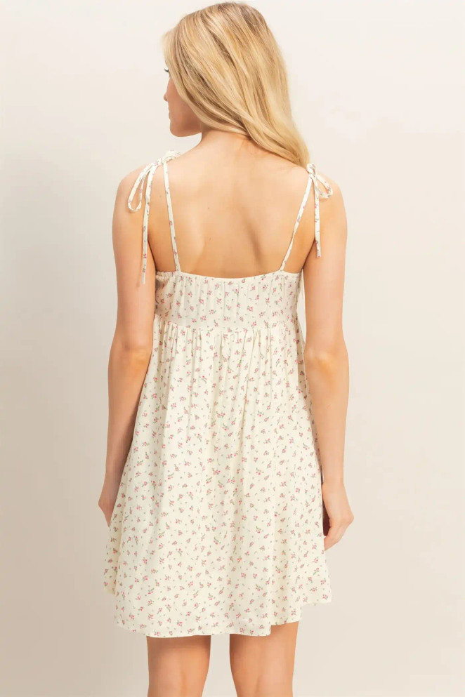 FLORAL PRINT TIE STRAP MINI DRESS
