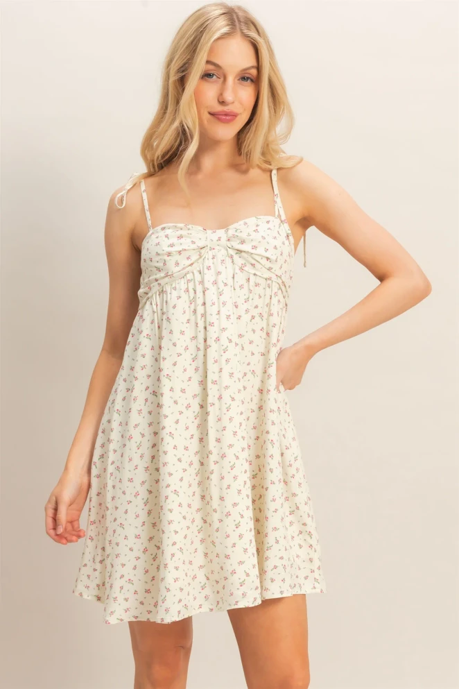 FLORAL PRINT TIE STRAP MINI DRESS