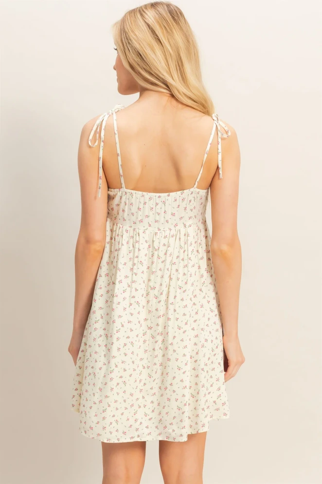 FLORAL PRINT TIE STRAP MINI DRESS