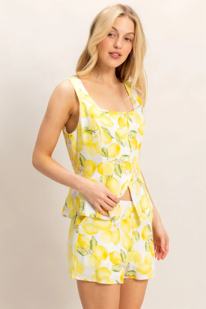 BUTTON UP LEMON PRINT TOP (Updating)