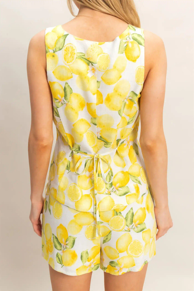 BUTTON UP LEMON PRINT TOP