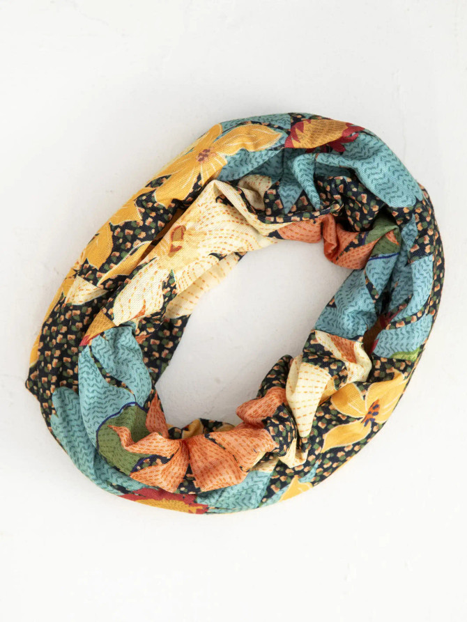 FULL BOHO BANDEAU HEADBAND - BLUE CORAL CREAM FLORAL