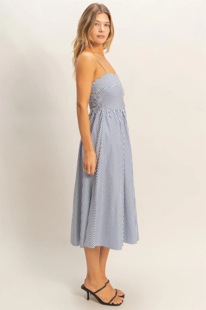 STRIPED SPAGHETTI STRAP MIDI DRESS
