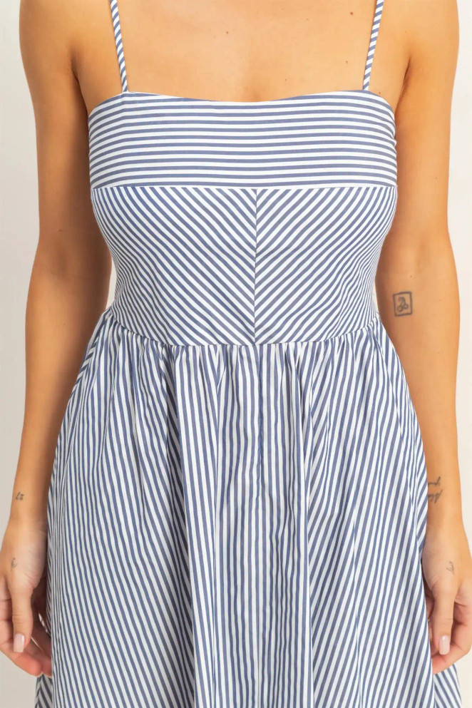 STRIPED SPAGHETTI STRAP MIDI DRESS