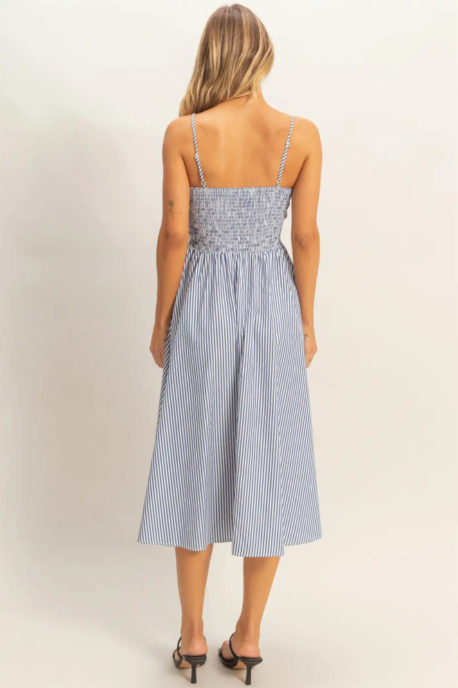 STRIPED SPAGHETTI STRAP MIDI DRESS