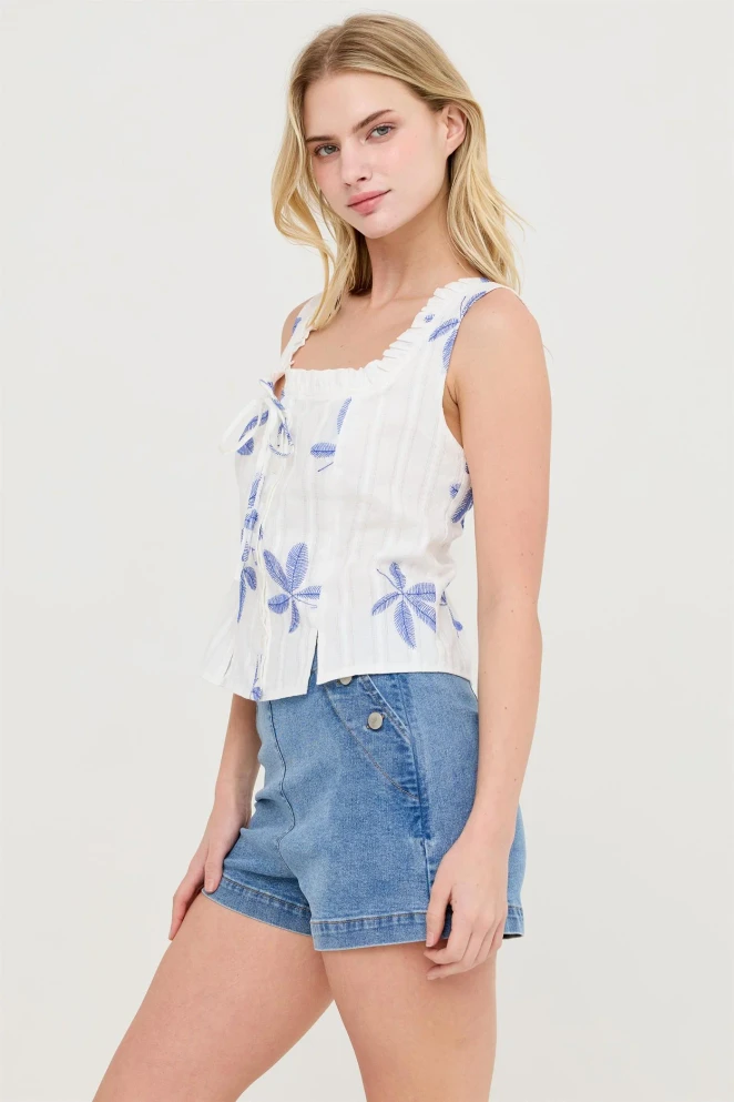 SLEEVELESS SQUARE NECK RUFFLE TOP