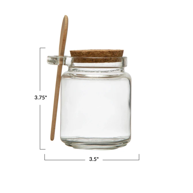 12 OZ. GLASS JAR CORK LID & WOOD SPOON