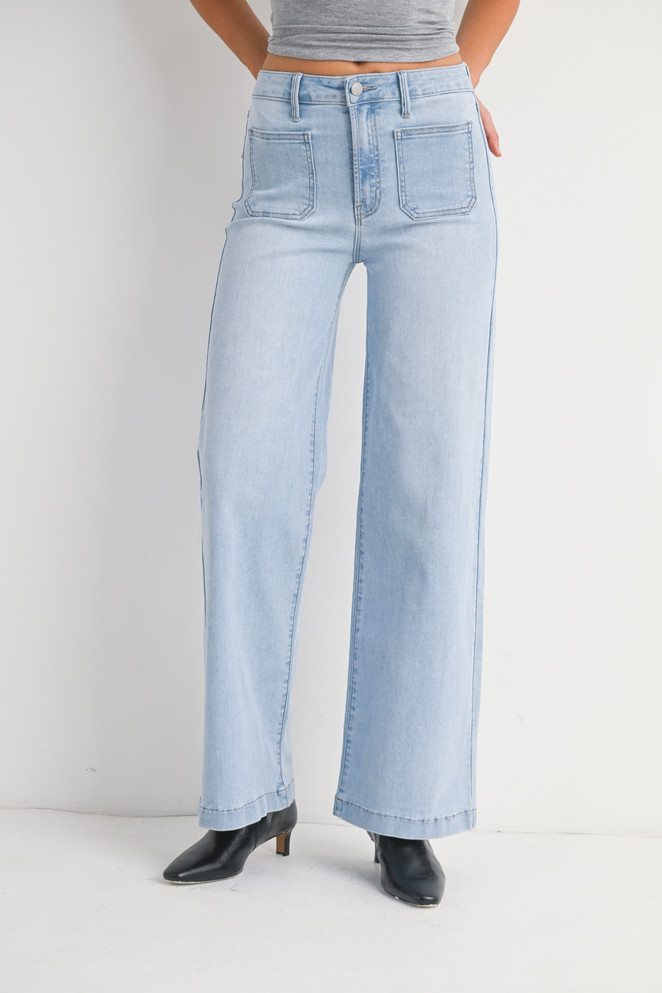 MINI PATCH POCKET WIDE JEANS