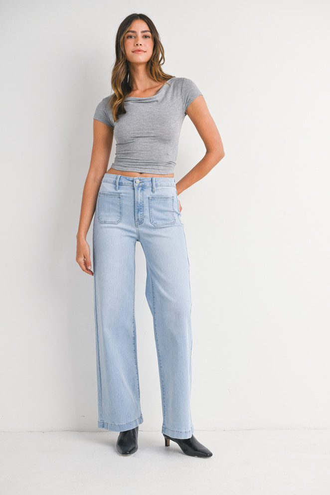 MINI PATCH POCKET WIDE JEANS