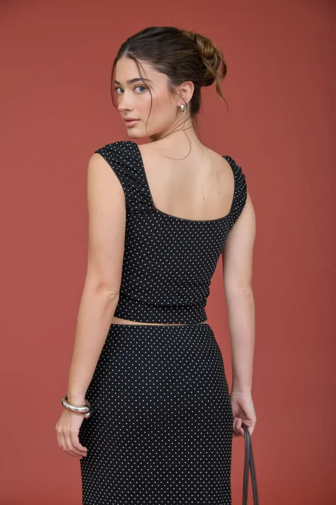 POLKA DOT FRONT TIE RUCHING TOP