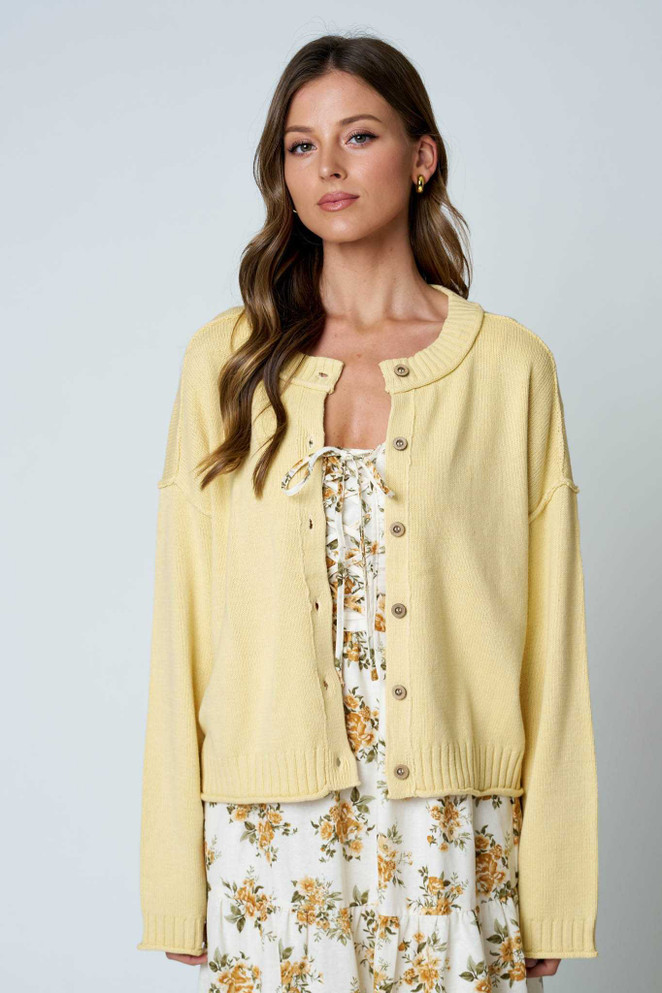 RAW EDGE EXPOSED SEAM BUTTON CARDIGAN