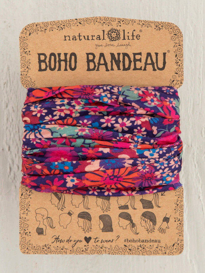 FULL BOHO BANDEAU HEADBAND - DARK RED PINK FLORAL