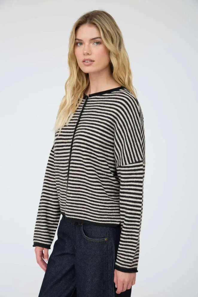 STRIPE RAW EDGE LONG SLEEVE CARDIGAN