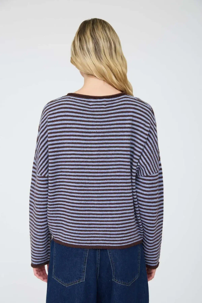 STRIPE RAW EDGE LONG SLEEVE CARDIGAN