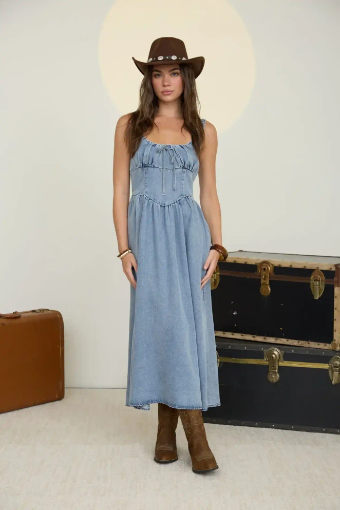WASHED CORSET DETAIL MIDI DRESS